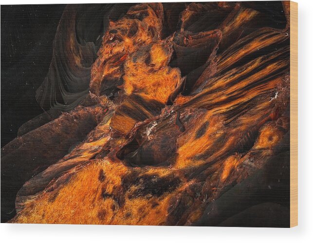 Abstract Nature Wood Print featuring the photograph Obsidian Rock - Lava Flow by Onyonet Photo studios