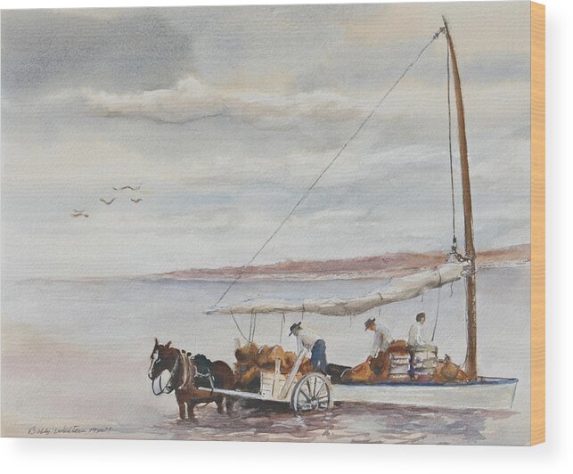 Boat Wood Print featuring the painting Off Load at Oyster Bay by Bobby Walters