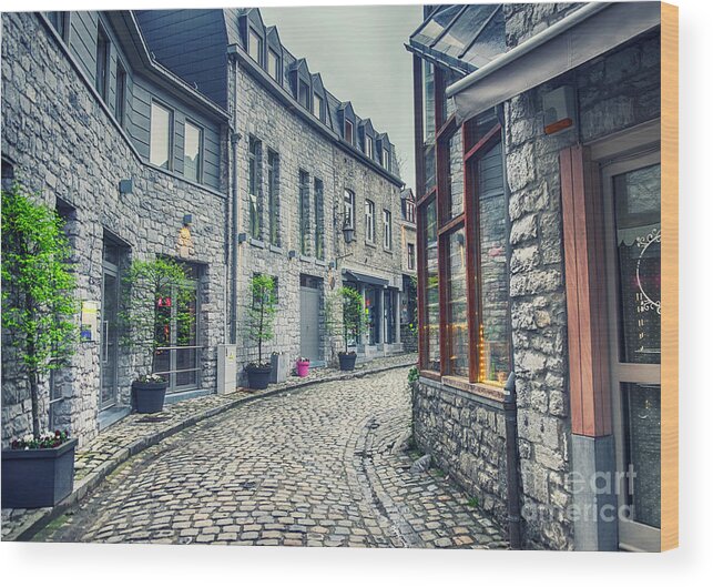 Sky Wood Print featuring the photograph old Belgium town Durbuy by Ariadna De Raadt