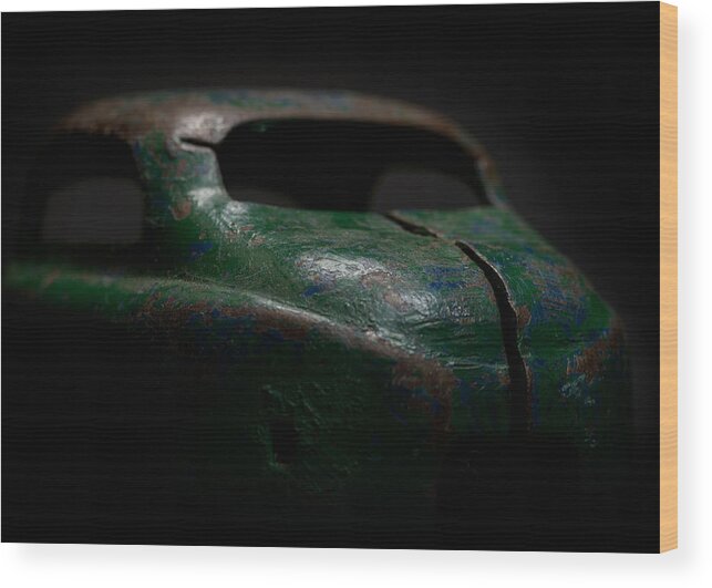 Old Toy Wood Print featuring the photograph Old Green Coupe Toy Car by Art Whitton