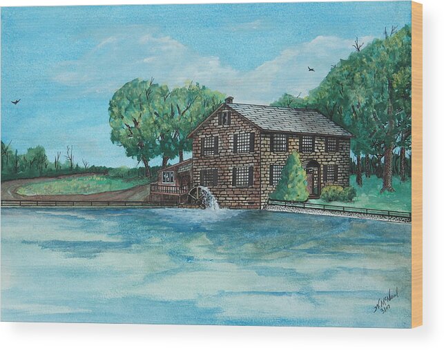 Landscape Wood Print featuring the painting Old Mill on Water by Willie McNeal