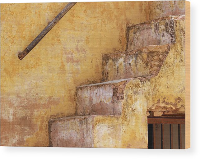 Minimal Wood Print featuring the photograph Old Staircase at Amber Fort, Jaipur by Prakash Ghai