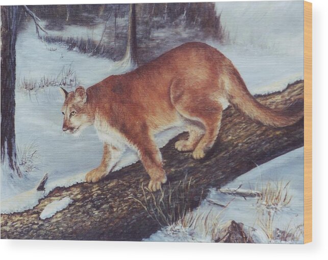 Cougar Wood Print featuring the painting On the Prowl by Lynne Parker