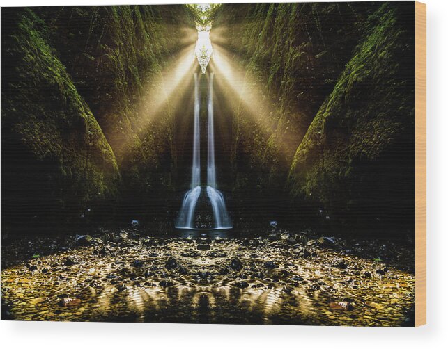 Natural Wood Print featuring the digital art Oneonta Falls Reflection by Pelo Blanco Photo