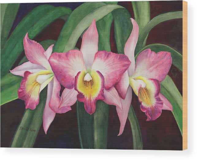 Orchid Wood Print featuring the painting Orchid Trio by Tara D Kemp