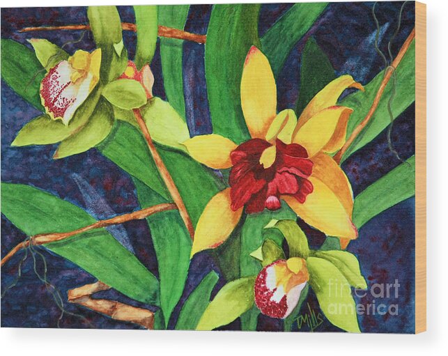 Orchid Wood Print featuring the painting Orchids by Terri Mills