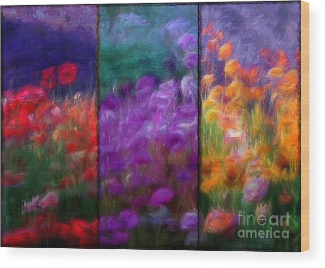 Painted Poppies Wood Print featuring the painting Painted Poppies Triptych by Mindy Sommers