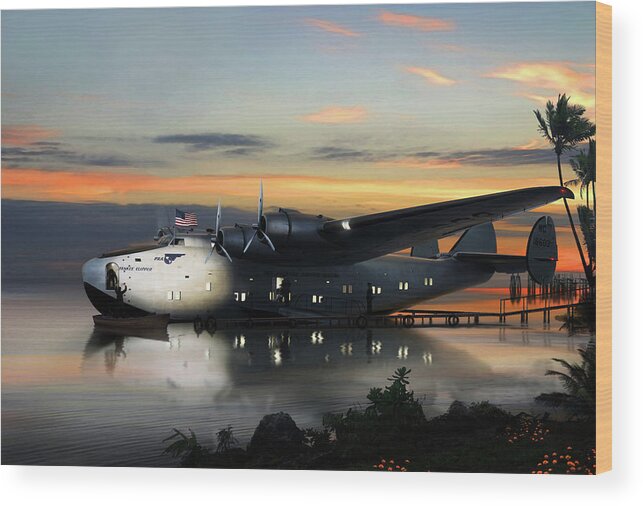 Aircraft Wood Print featuring the painting Pan Am Boeing 314 Clipper by Ron Cole