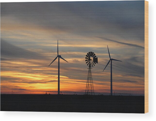 Windmills Wood Print featuring the photograph Panhandle Windmills by Bill Hyde