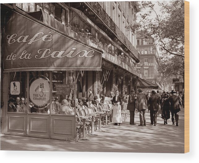 Paris Cafe Wood Print featuring the photograph Paris Cafe 1935 Sepia by Andrew Fare
