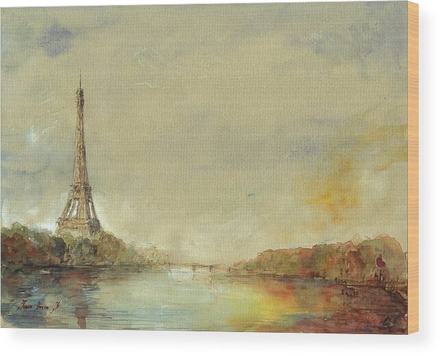 Eiffel Tower Art Wood Print featuring the painting Paris Eiffel tower painting by Juan Bosco