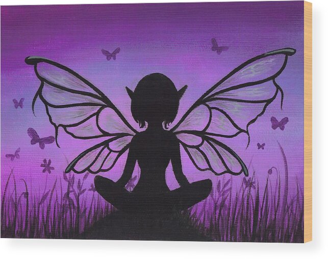 Fantasy Fairy Wood Print featuring the painting Peaceful Meadows by Elaina Wagner