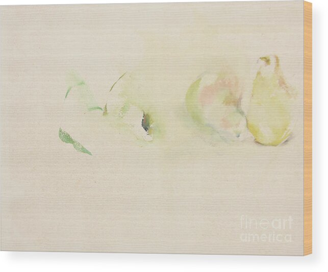 Watercolor Painting Wood Print featuring the painting Pears Two by Daun Soden-Greene