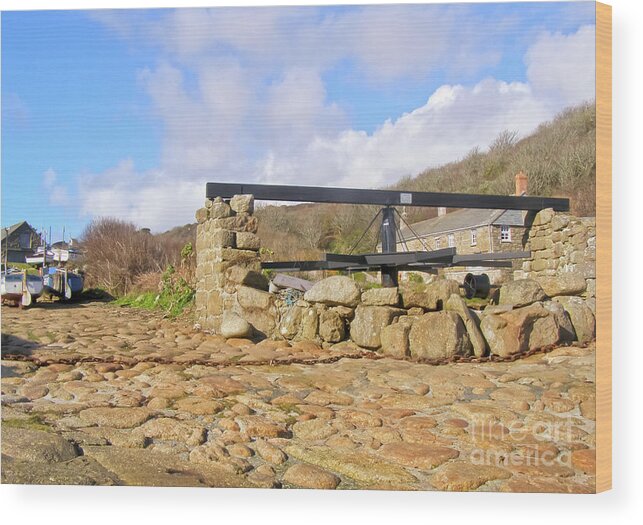 Penberth Wood Print featuring the photograph Penberth Capstan and Boats by Terri Waters
