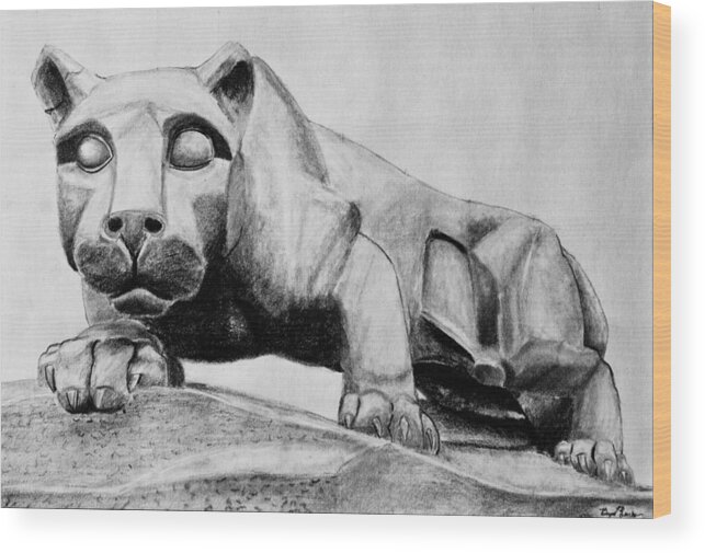 Lion Wood Print featuring the drawing Penn State Nittany Lion Statue by Bryant Luchs