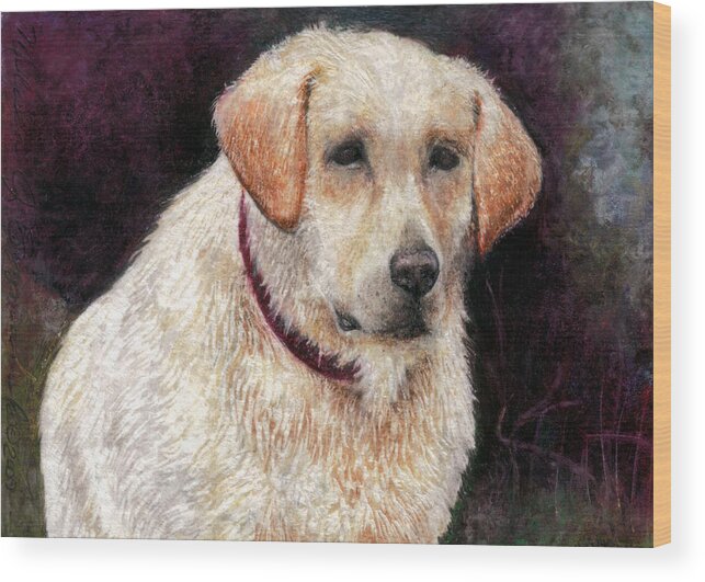 Golden Retriever Wood Print featuring the drawing Pensive Golden Retriever by Melissa J Szymanski