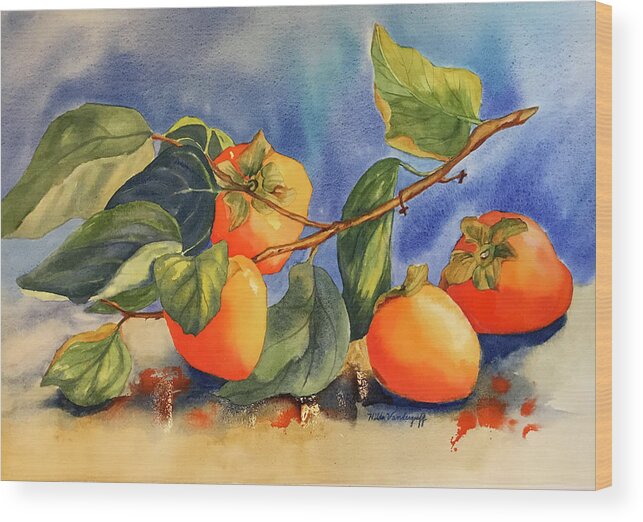 Persimmons Wood Print featuring the painting Persimmons by Hilda Vandergriff