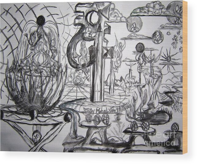 Surrealism Wood Print featuring the drawing Perspectives by Timothy Foley