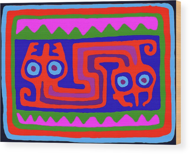 Inca Folk Art Wood Print featuring the digital art Peruvian Inca Serpent by Vagabond Folk Art - Virginia Vivier
