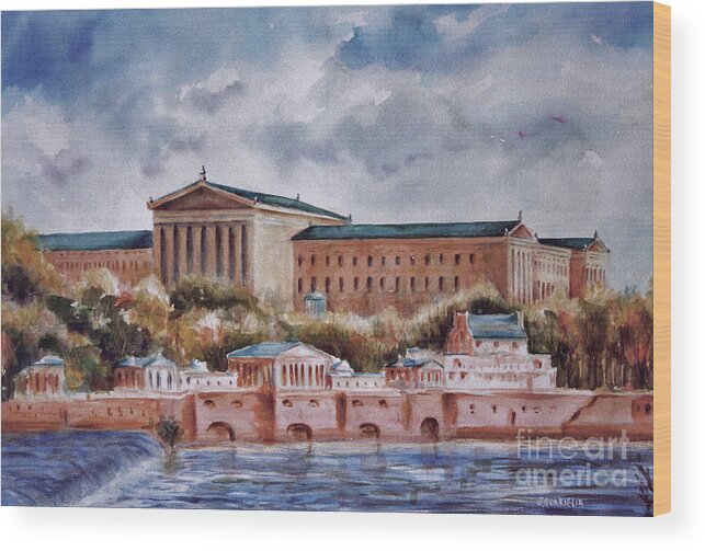 Landscape Wood Print featuring the painting Philadelphia Art Museum by Joyce Guariglia