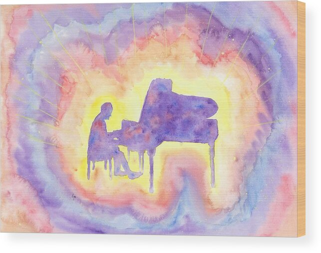Watercolor Wood Print featuring the painting Pianist by Louise Marquis