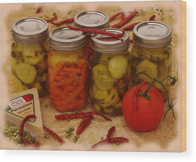 Pickle Wood Print featuring the photograph Pickled Still Life by Lori Kingston