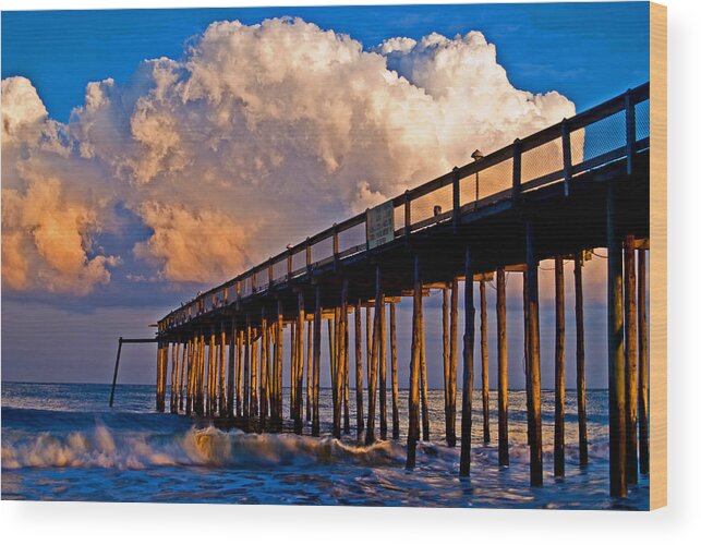 Pier Wood Print featuring the photograph Pier at sundown in Ocean City by Bill Jonscher