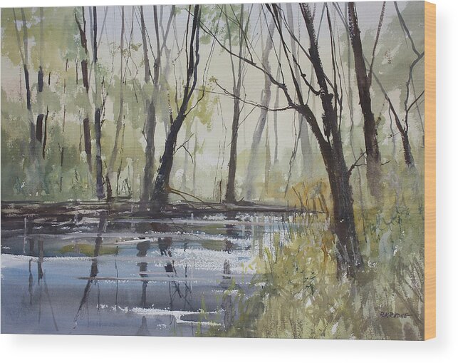 Ryan Radke Wood Print featuring the painting Pine River Reflections by Ryan Radke