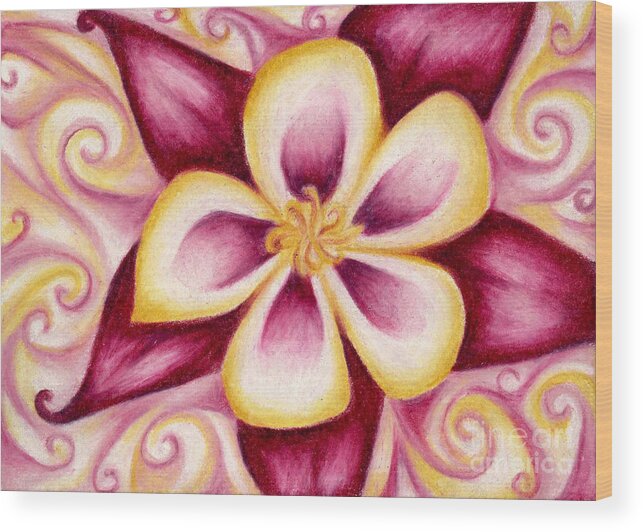 Flower Image Wood Print featuring the drawing Pink and Yellow Columbine Flower Drawing by Kristin Aquariann