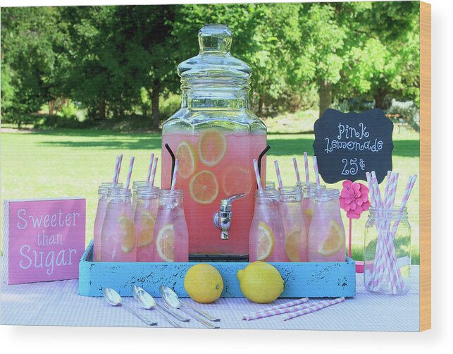 Background Wood Print featuring the photograph Pink Lemonade at Picnic in Park by Teri Virbickis