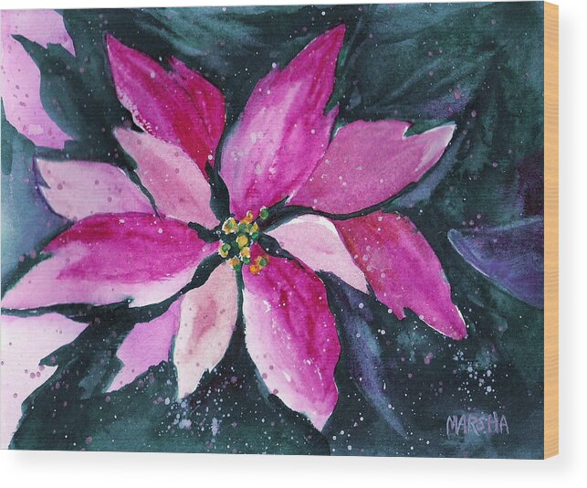 Flower Wood Print featuring the painting Pink Poinsettia by Marsha Woods