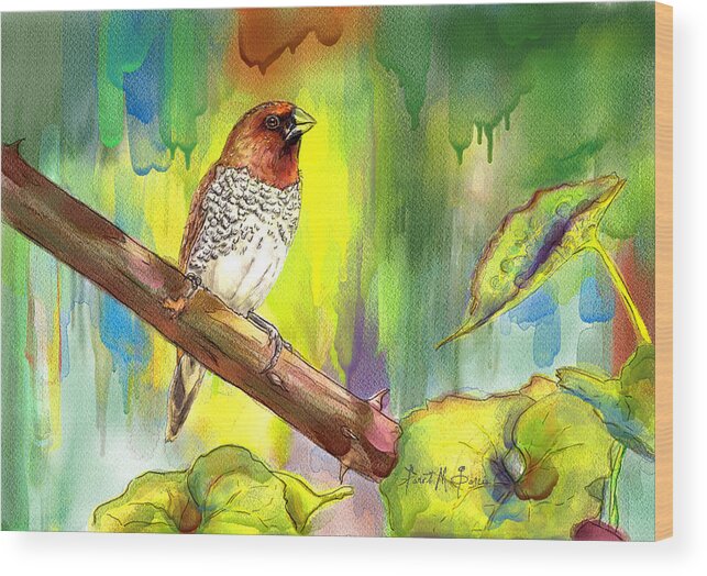 Bird Wood Print featuring the painting Pinzon Canella by Janet Garcia