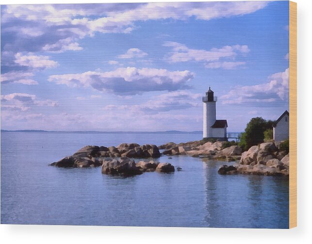 Lake Water Harbor Maine Lighthouse Sea Painting Ocean Fishing Nature Wood Print featuring the painting Pnrf0901 by Henry Butz