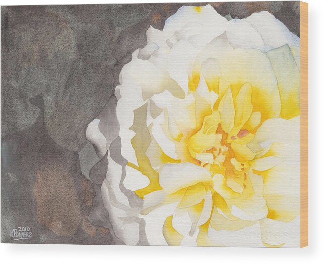 Watercolor Wood Print featuring the painting Point Defiance White Flower by Ken Powers