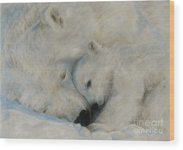 Bear Wood Print featuring the drawing Polar Snuggle by Meagan Visser