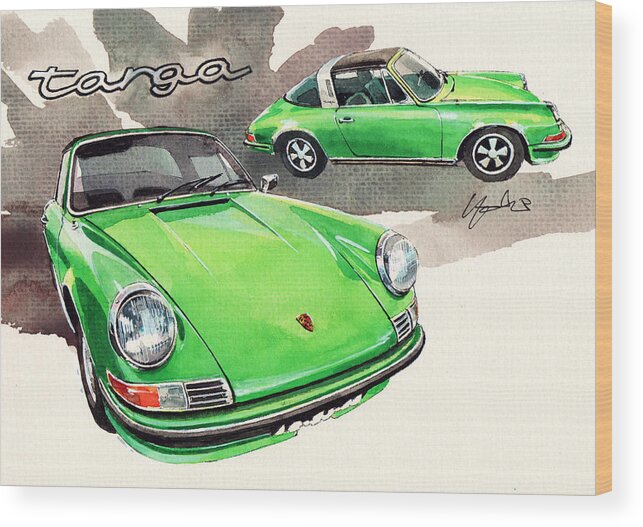 Porche 911 E Targa Wood Print featuring the painting Porsche Targa 911 E by Yoshiharu Miyakawa