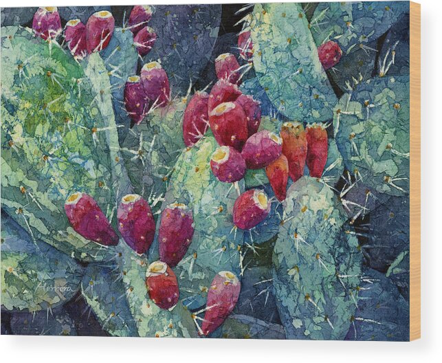 Cactus Wood Print featuring the painting Prickly Pear 2 by Hailey E Herrera