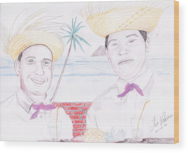 Pencil Wood Print featuring the drawing Puertorican Friends by Martin Valeriano