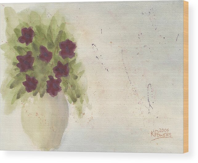 Petunia Wood Print featuring the painting Purple Petunias by Ken Powers