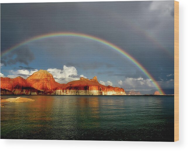 Lake Powell Wood Print featuring the photograph Rainbow Over Lake Powell by Mountain Dreams