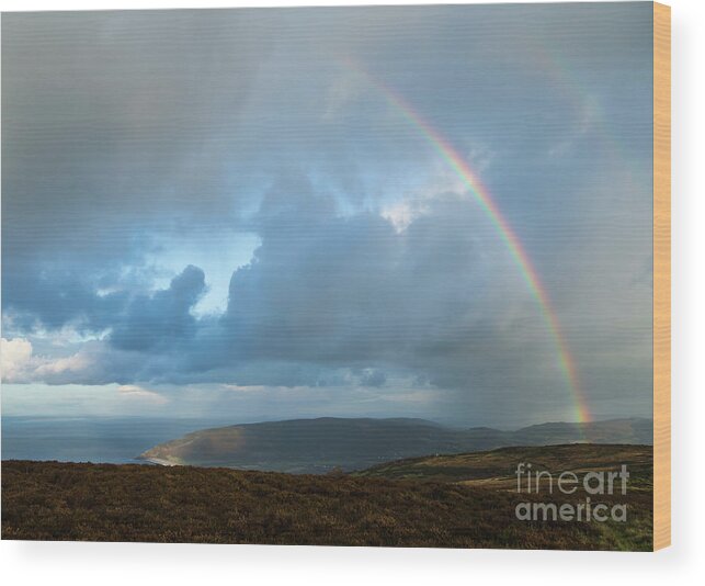 Rainbow Wood Print featuring the photograph Rainbow over Porlock Hill by Andy Myatt
