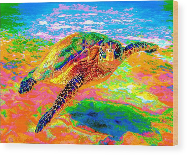 Sea Turtle Wood Print featuring the digital art Rainbow Sea Turtle by Larry Beat
