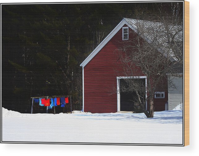 Red Barn On Washday Wood Print featuring the photograph Red Barn on Washday by Wayne King