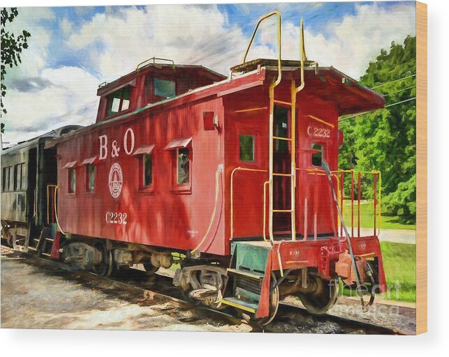 Red Caboose Wood Print featuring the photograph Red Caboose by Mel Steinhauer