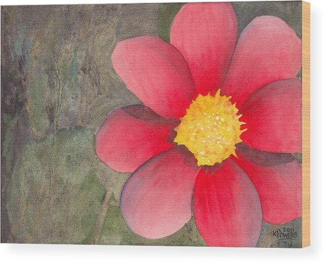 Watercolor Wood Print featuring the painting Red Flower by Ken Powers