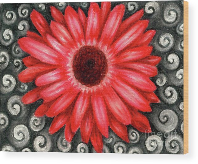 Red Gerbera Daisy Wood Print featuring the drawing Red Gerbera Daisy Drawing by Kristin Aquariann