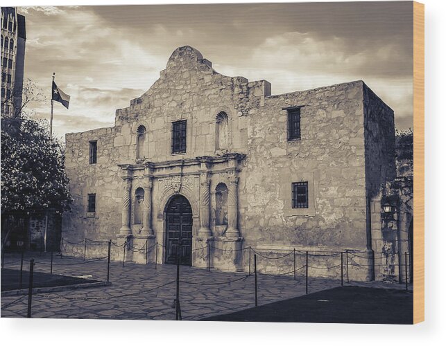 San Antonio Wood Print featuring the photograph Remembering the Alamo in Sepia - San Antonio Texas by Gregory Ballos