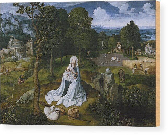 Joachim Patinir Wood Print featuring the painting Rest during the Flight to Egypt by Joachim Patinir