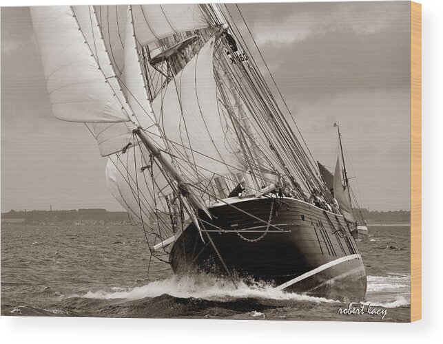 Tall Ship Wood Print featuring the photograph Riding the Wind -sepia by Robert Lacy
