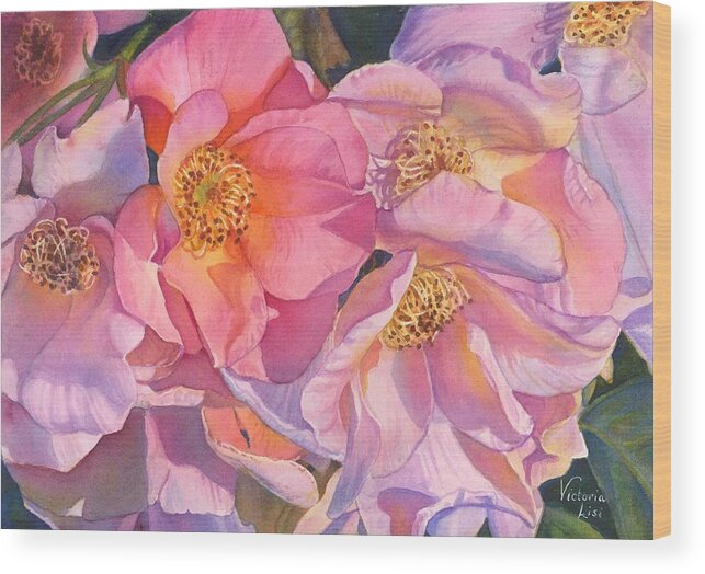 Rose Wood Print featuring the painting Riot in Pink by Victoria Lisi